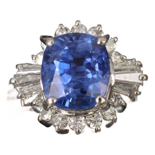 Late 20th Century Fine 2.72ct Gia Ceylon Sapphire & 0.55ct Diamond Platinum Ring Size 6.75 For Sale
