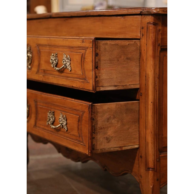 18th Century French Louis XV Carved Cherry Two-Drawer Commode From Burgundy For Sale In Dallas - Image 6 of 11