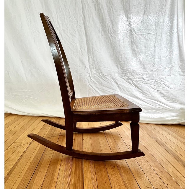Vintage Cane Seat Rocking Chair in British Colonial Style For Sale - Image 4 of 7