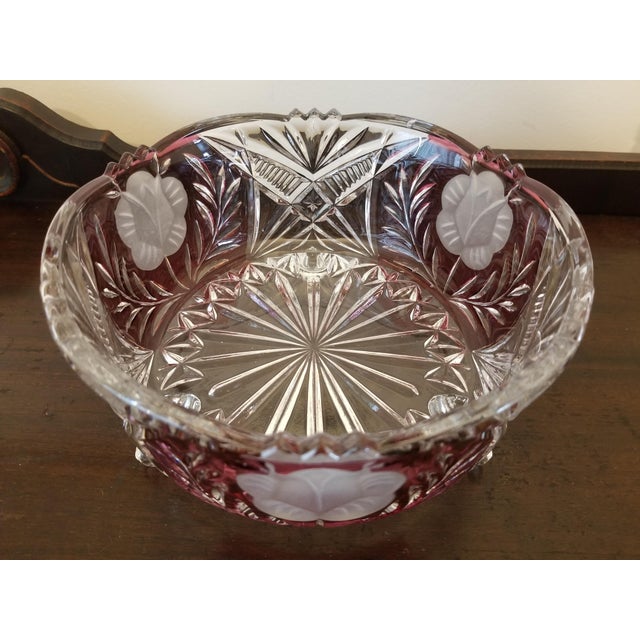 Cut to Clear Crystal Ruby Flash Fruit Bowl For Sale In Baltimore - Image 6 of 13