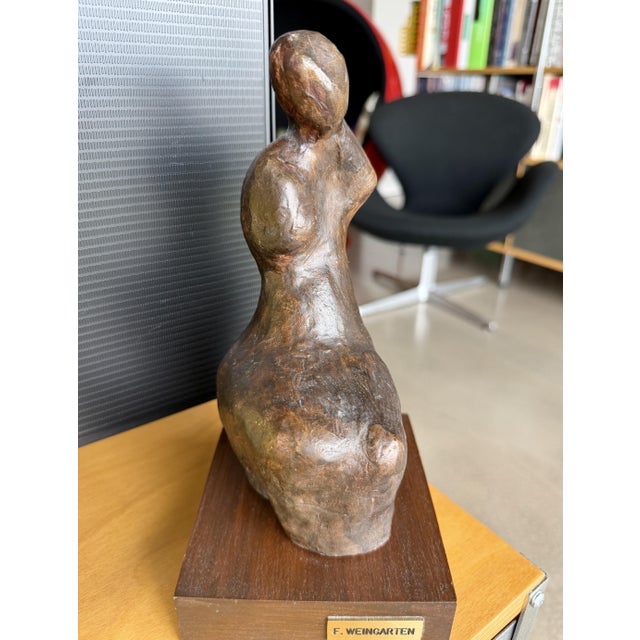 Wood Mid Century Francis Weingarten Belgium Ceramic Female Torso Sculpture European Expressionist Clay Figure Wood Base For Sale - Image 7 of 15