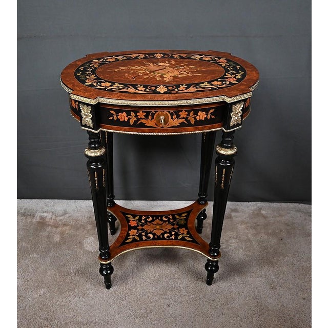 Wood Antique Napoleon III Marquetry Side Table, 1800s For Sale - Image 7 of 18