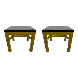 1960s Chinoiserie Slate & Wood Tables in the Manner of James Mont - A Pair