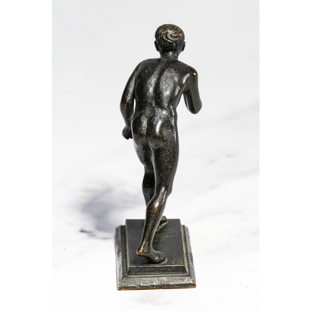 Bronze Amazing Miniature Antique Grand Tour Bronze Herculaneum Runner Statue Neoclassical Greek Athlete Sculpture Home Decor Art For Sale - Image 8 of 13