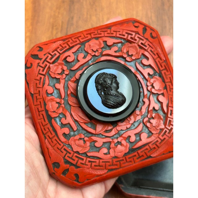 Ooak Cinnabar Box/ Antique Jet Cameo For Sale - Image 9 of 12