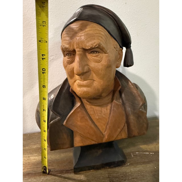 Rustic European Vintage Hans Huggler Wyss Wood Carved Bust Old Man - Unsigned For Sale - Image 3 of 18