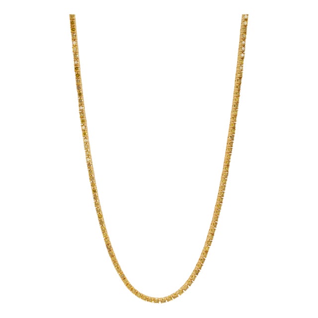 10k Yellow Gold Yellow Diamond Tennis Chain Necklace For Sale