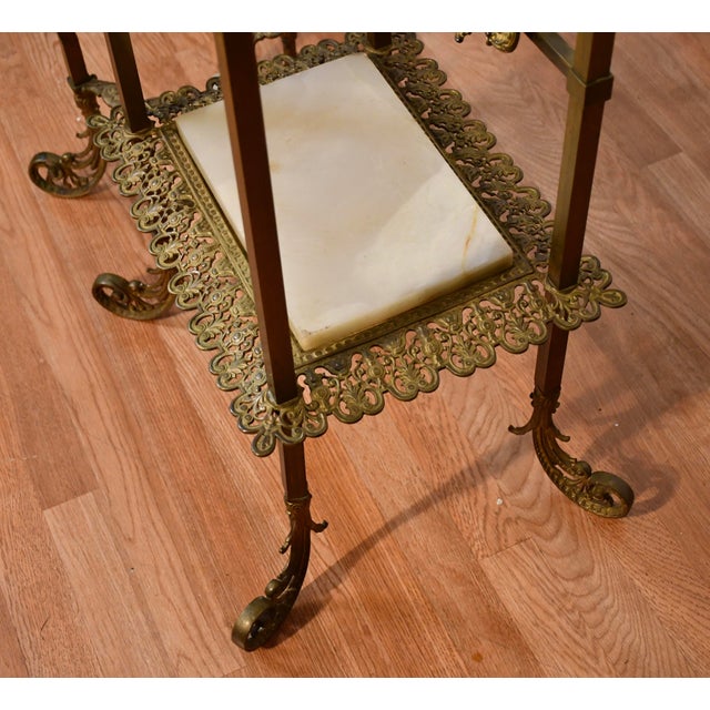 1900 - 1909 1900s Antique Victorian Brass & Onyx Mirrored Etagere / Display Stand For Sale - Image 5 of 18