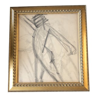 Original Vintage Abstract Nude Charcoal Study Drawing Framed 1950’s For Sale