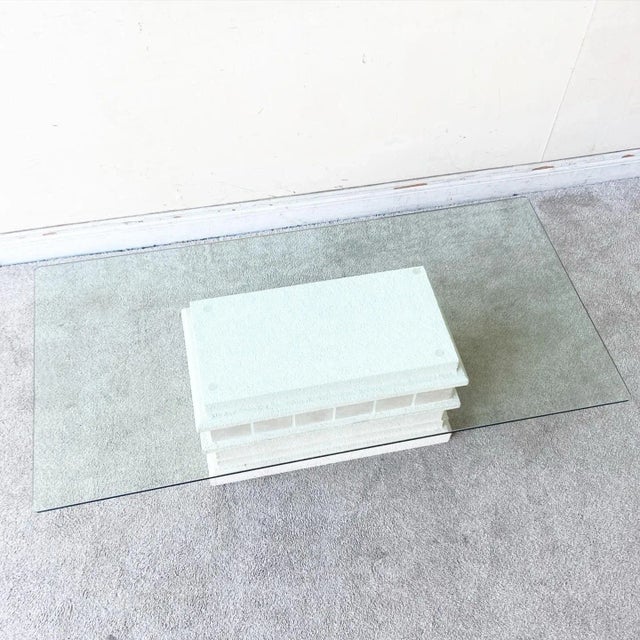 Wood Postmodern Pink Ceramic and Stucco Glass Top Coffee Table For Sale - Image 7 of 11