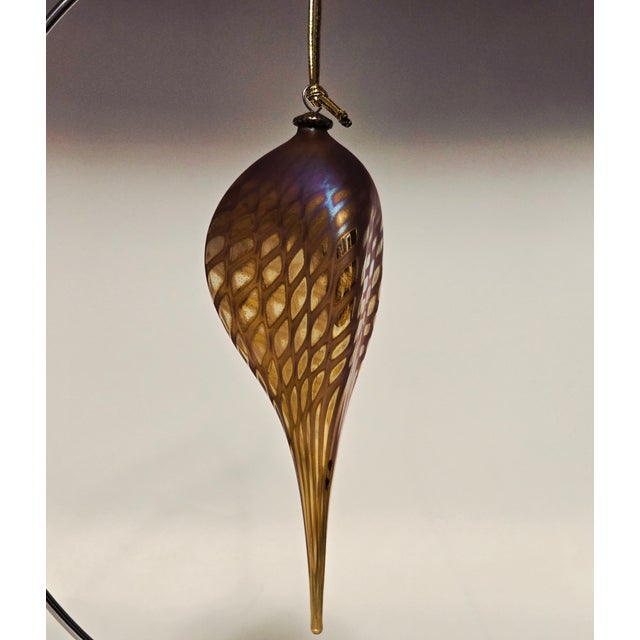 Bronze Early 20th Century Signed Zweifel Art Glass Iridescent Teardrop Ornament For Sale - Image 8 of 12