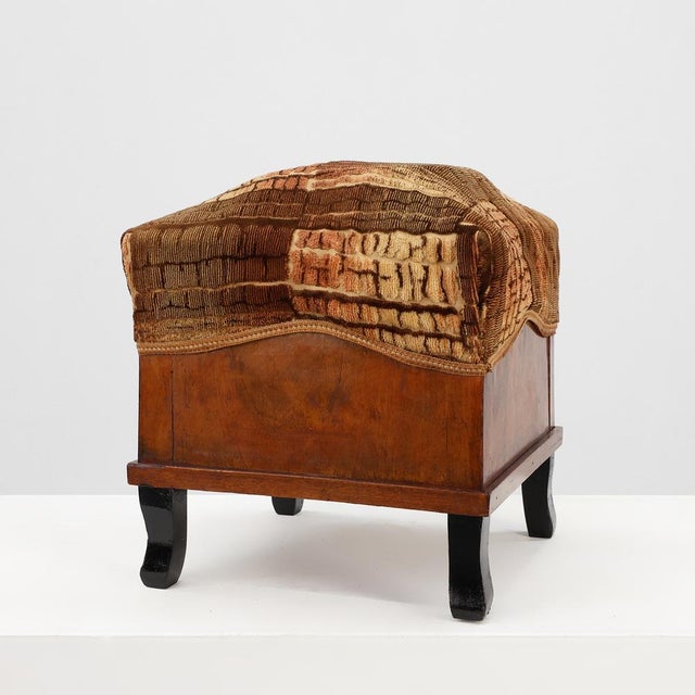 Art Deco Walnut Stool with Velvet Upholstery, Italy, 1920s For Sale - Image 12 of 12