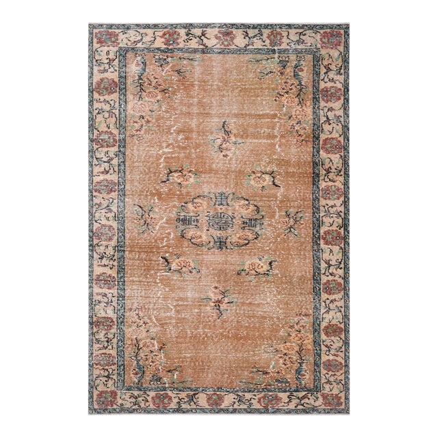 1970s Vintage Handmade Wool Cotton Brown Area Rug For Sale