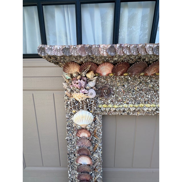 Boho Chic Seashell Encrusted Fireplace Surround and Mantel For Sale - Image 3 of 18