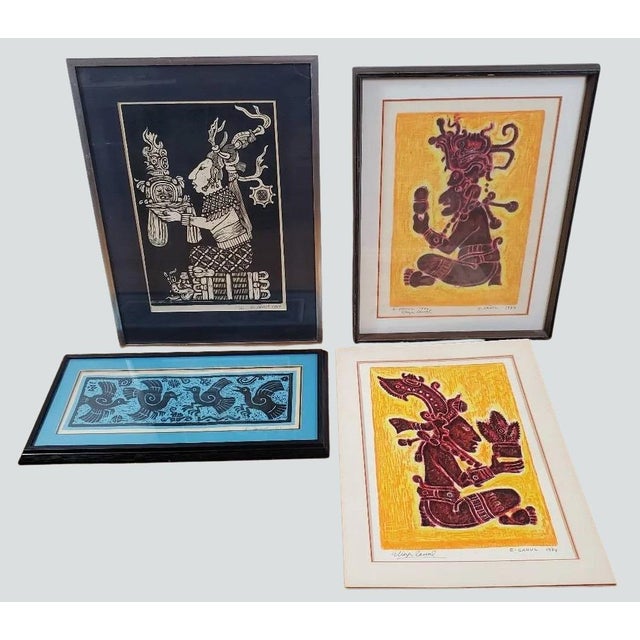 1960s Authenticated Vintage Eliezer Canul Mayan Woodblock Print Collection – Four Hand-Signed Limited Editions, 1967-1974 (Incl. Rare 18/25) For Sale - Image 5 of 14