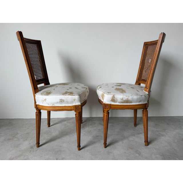 French Vintage French Louis XVI Style Cane Back Dining Chairs – A Pair For Sale - Image 3 of 12