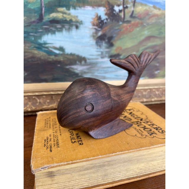 1960s 1960s Style Hand Carved Solid Walnut Whale Sculpture - Mid-Century Modern Nautical Decor. For Sale - Image 5 of 8
