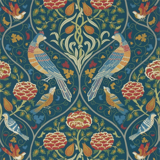Morris & Co Seasons by May Wallpaper in Indigo For Sale