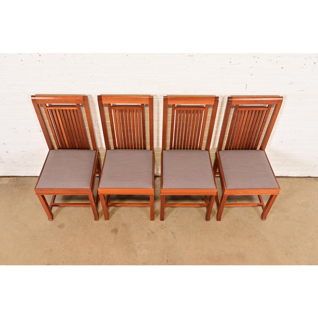 1990s Frank Lloyd Wright for Cassina Arts & Crafts Cherry Wood Dining Chairs, Set of Four For Sale - Image 5 of 14