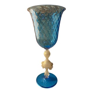 Vintage Blue Italian Handcrafted Chalice 1970s For Sale