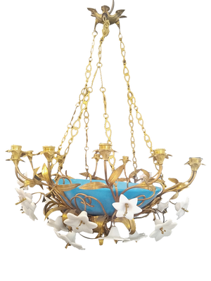 Lustre en Opaline Ceiling Lights, France, 1900s
