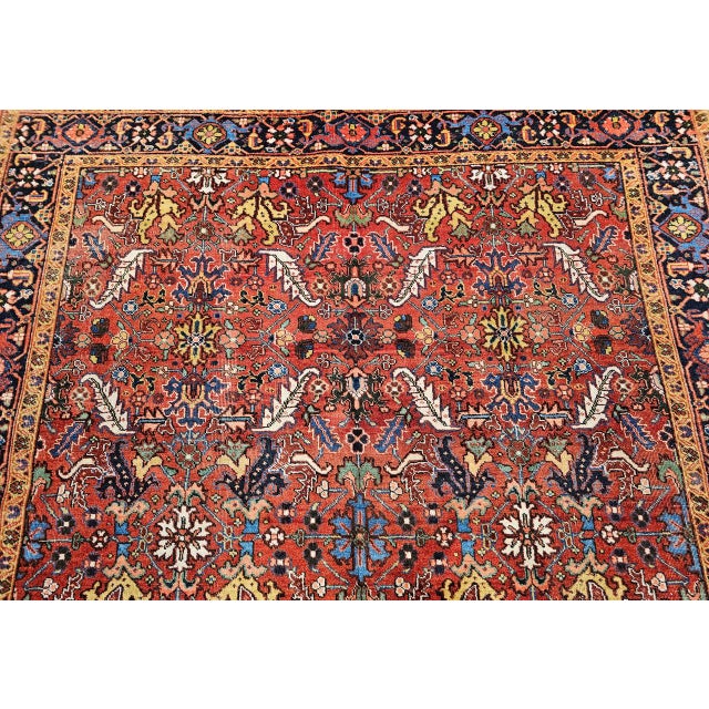 Vintage Persian Heriz Rug, Hand-Knotted Wool, Allover Geometric Pattern, Red & Blue, 8x11 For Sale - Image 11 of 15