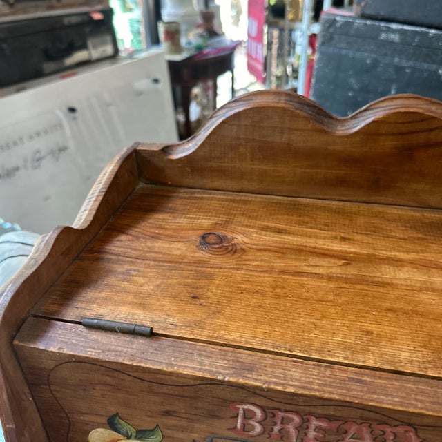 Vintage Wooden Hand Painted Bread Box For Sale - Image 4 of 12