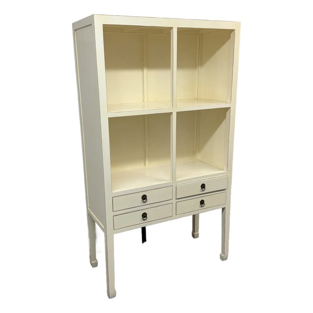 Chinoiserie Zen Ivory Finish Bookcase For Sale