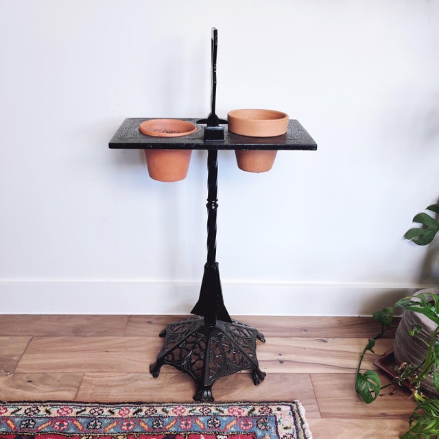 Art Deco Smoking Stand, Antique Painted Cast Iron Plant Stand, Vintage Ashtray Pedestal For Sale - Image 4 of 5