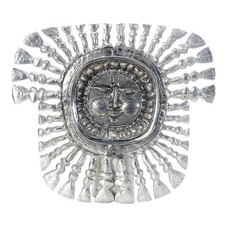 Large Original Vintage Mid 20th Century Signed Don Drumm Aluminum Sun Face Sculpture For Sale