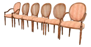 Karges French Regency Louis XVI Carved Walnut Cane Back Dining Chairs, Set of Six