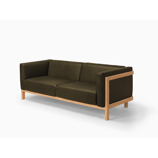 LIFT Minimalist Three-Seater Sofa in Oak Wood and Bosco Leather Seat by Julien Renault For Sale - Image 13 of 13
