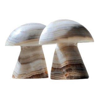 Pair of Vintage Onyx Mushroom Bookends, Mid 20th Century For Sale