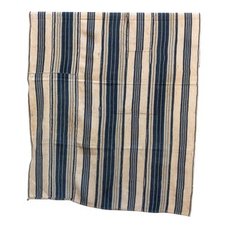 Vintage African Moss "Saria Linear" Indigo Throw For Sale
