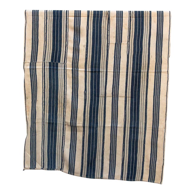 Vintage African Moss "Saria Linear" Indigo Throw For Sale