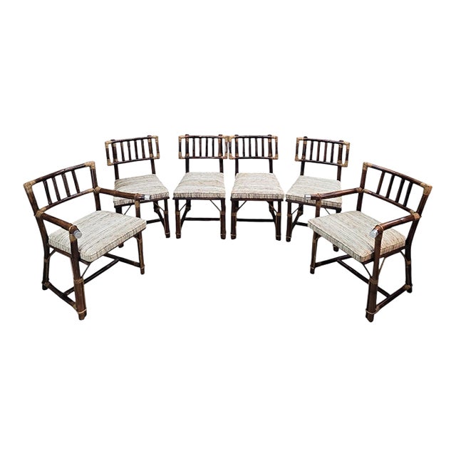 MCM Attributed to John Wisner for Ficks Reed Rattan & Bamboo Dining Chairs, Set of 6 For Sale