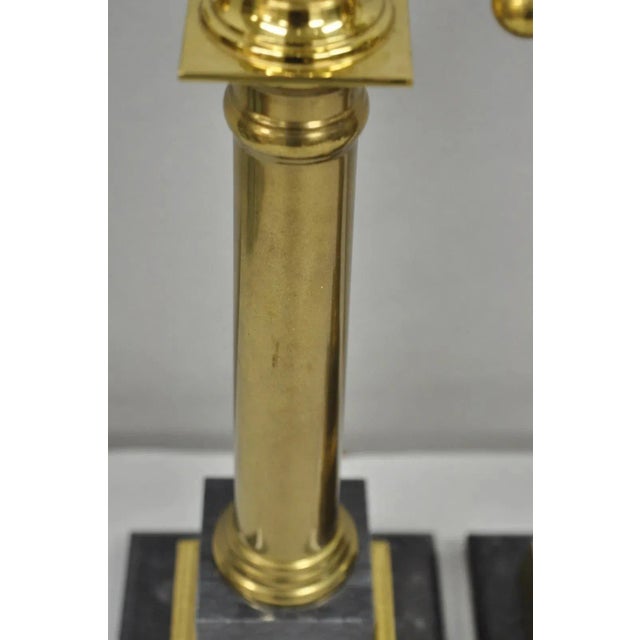 Metal Vintage French Empire Brass & Italian Black Marble Column Table Lamps (B), Pair For Sale - Image 7 of 17