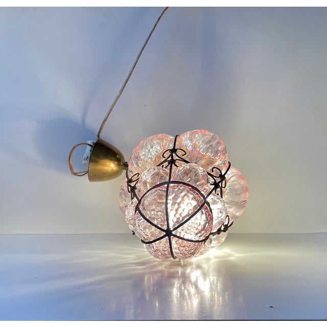 Pink Raspberry Pendant Lamp in Cage Murano Glass from Seguso, 1950s For Sale - Image 4 of 12