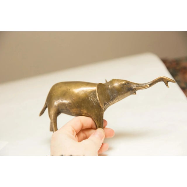 Mid 20th Century Vintage African Golden Patina Elephant Trunk Up For Sale - Image 5 of 10