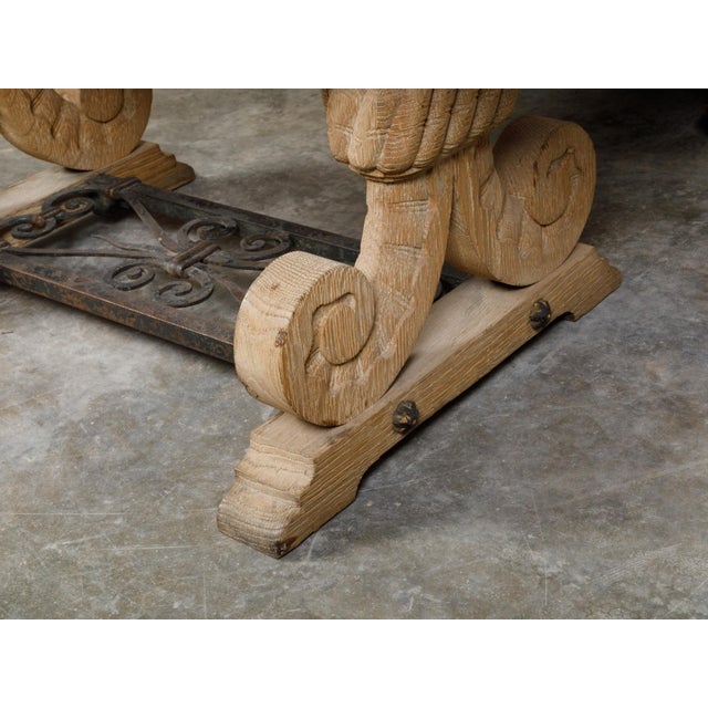 Italian Coffee Table Made of 19th Century Bleached Oak Base and Later Vellum Top For Sale - Image 9 of 12