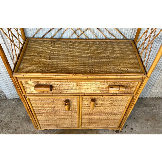 Wood Curved Mid 20th Century Bookcase with Shelves and Doors in Bamboo Italian Design For Sale - Image 7 of 18