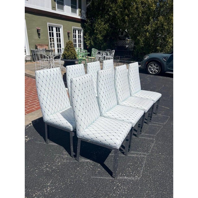 White Set of 6 Custom White Leather Parsons Dining Chairs Attributed to Design Institute of America For Sale - Image 8 of 18