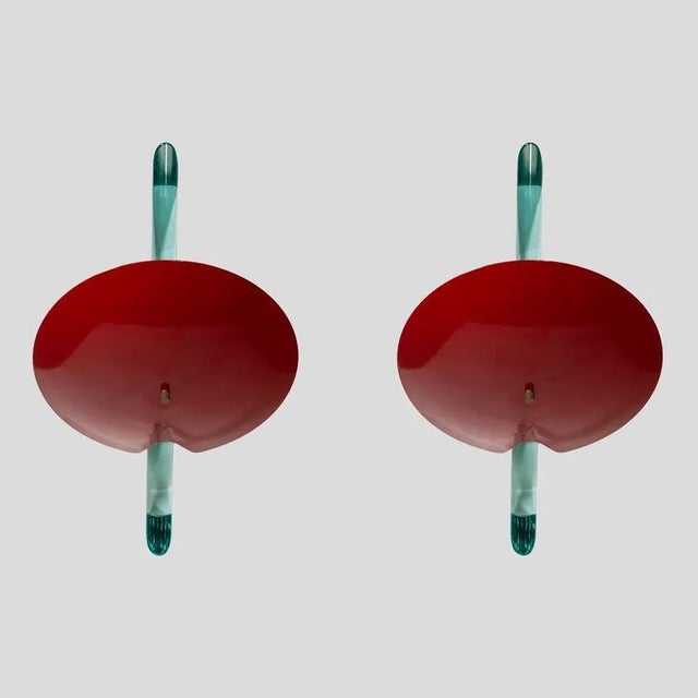 Metal Red Colour and Brass Wall Lights by Roberto Giulio Rida, Set of 2 For Sale - Image 7 of 7