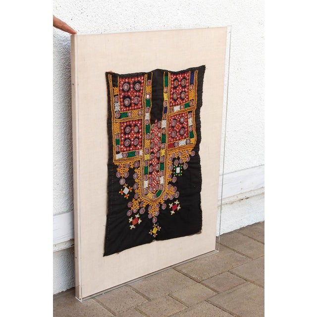 Thar Desert Framed Antique Mounted Shisha Embroidery For Sale - Image 4 of 7