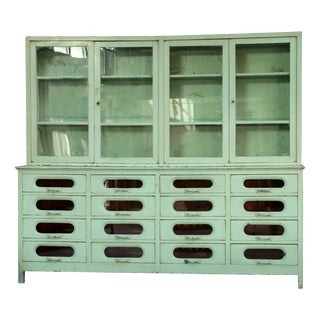 Vintage Glass Green Cabinet, 1950 For Sale