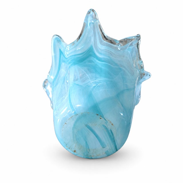 Art Deco Vintage MCM Murano Style Italian Art Deco Glass Bowl Vase For Sale - Image 3 of 3
