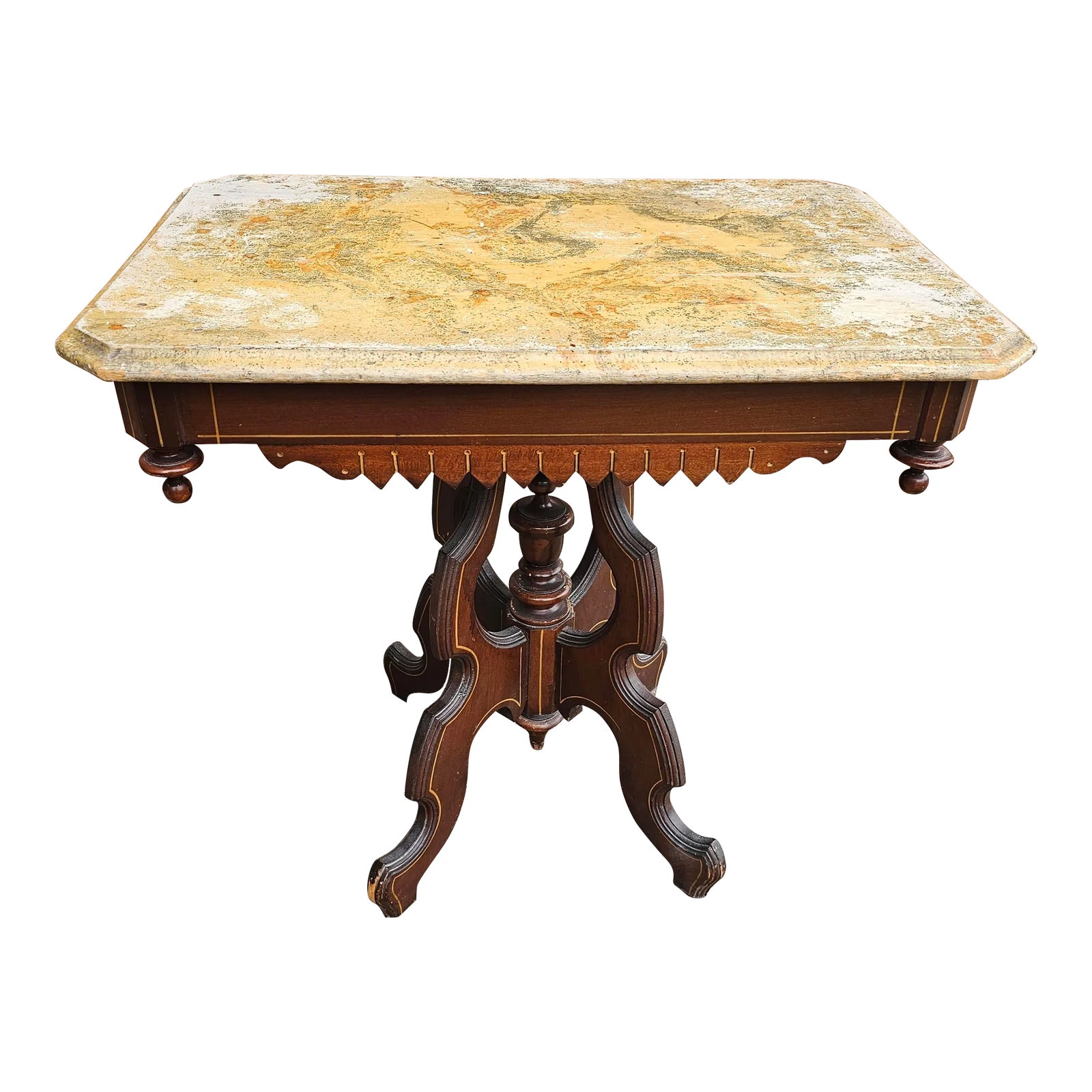 Victorian Renaissance Style Walnut Painted Side Table | Chairish