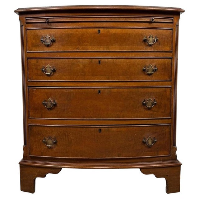 20th Century English Bow-Front Burr Walnut Chest of Drawers For Sale - Image 13 of 13