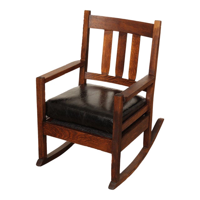 Antique Mission Oak and Leather Rocking Chair Chairish
