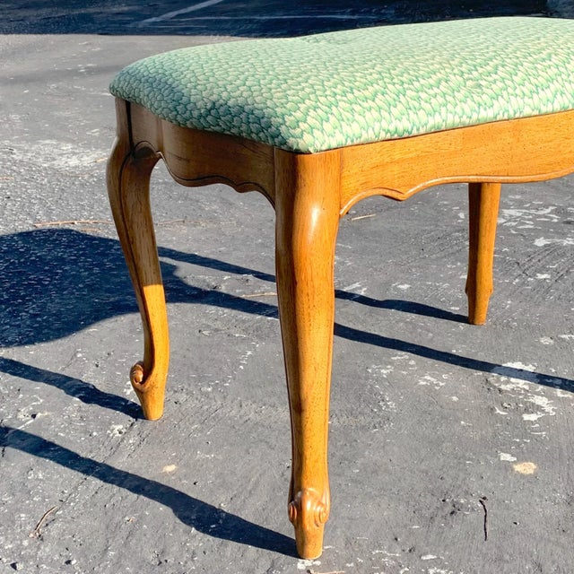 French Country Bench With Green Upholstery For Sale - Image 4 of 7